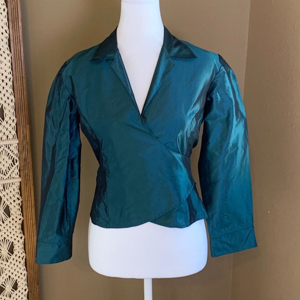 Ann Taylor Teal Silk Wrap‎ Blouse - Size 2